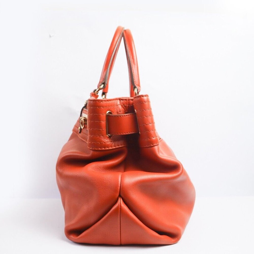 Salvatore Ferragamo Terracotta Women Leather Buckled Tote Handbag Made Italy - Picture 9 of 12
